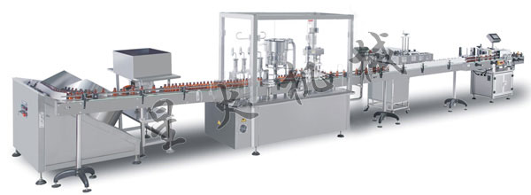 洗液溶劑全自動(dòng)灌裝旋蓋貼標(biāo)生產(chǎn)線