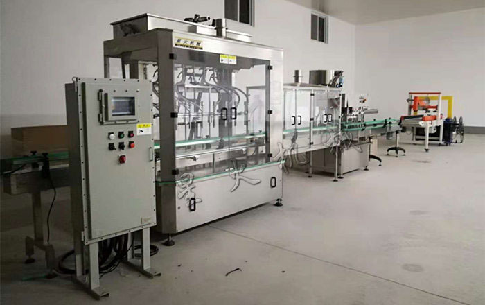 液體化學(xué)試劑灌裝生產(chǎn)線/全自動液體化學(xué)試劑灌裝生產(chǎn)線(液體防爆灌裝機+直列式自動旋蓋機+鋁箔封口機+封箱打包機)